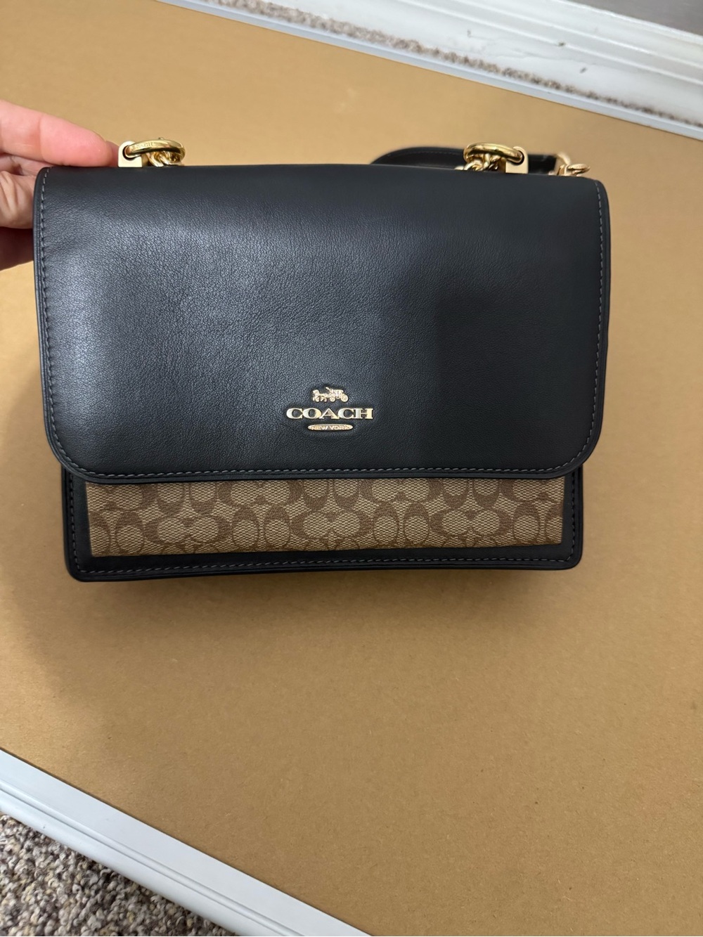 Coach Black Leather & Signature Brown Canvas Crossbody